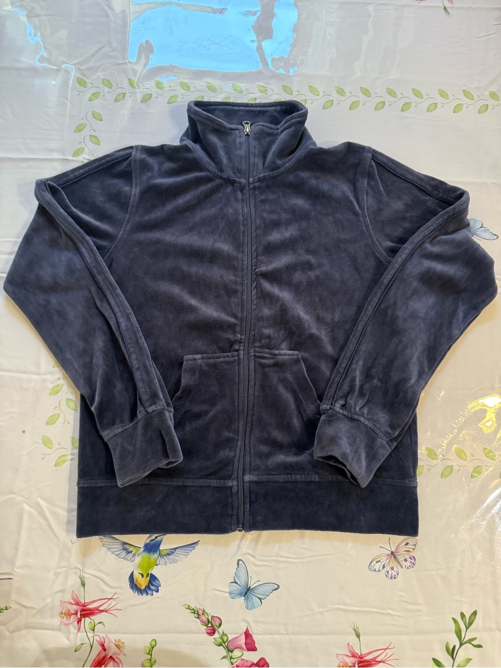 Kirsten Moden Dark Navy Velour Zip-Up Turtleneck Sweater